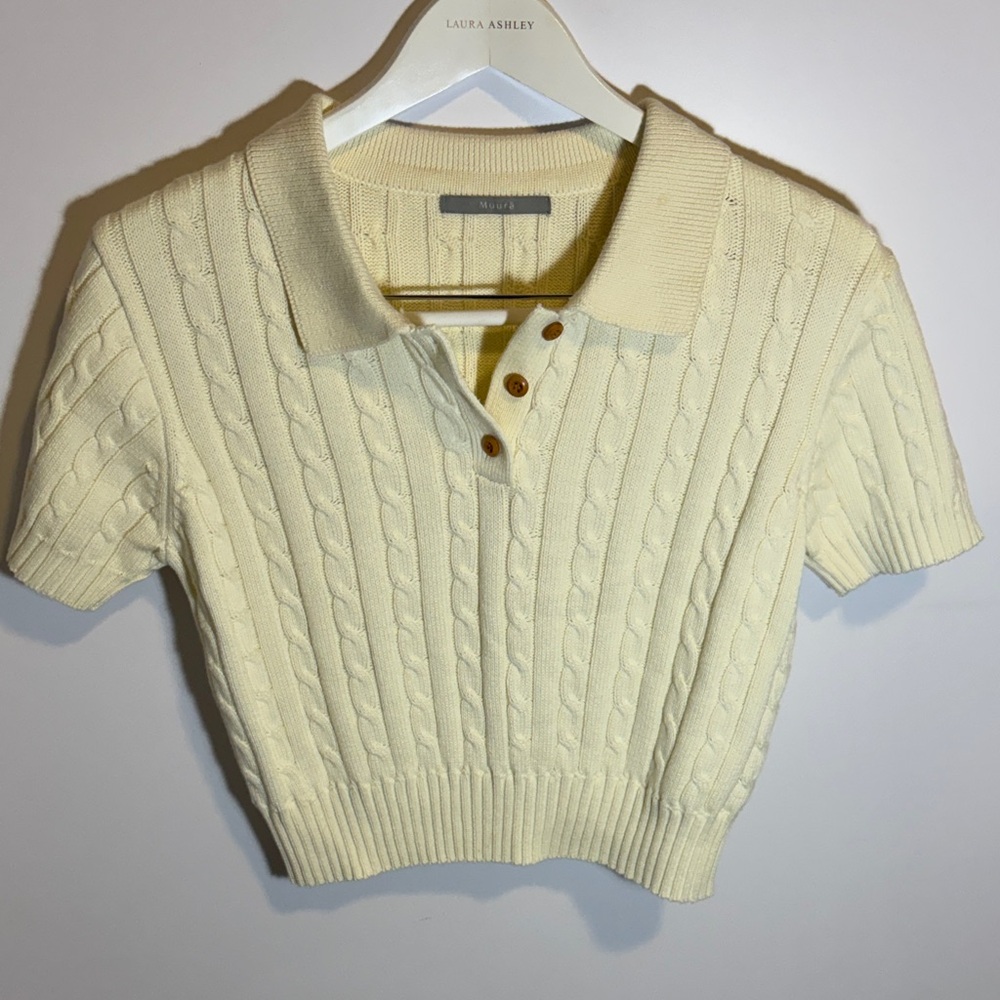 NWOT 100% cotton crop polo cable knit top.